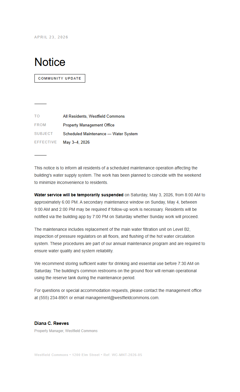 Modern Minimal Notice